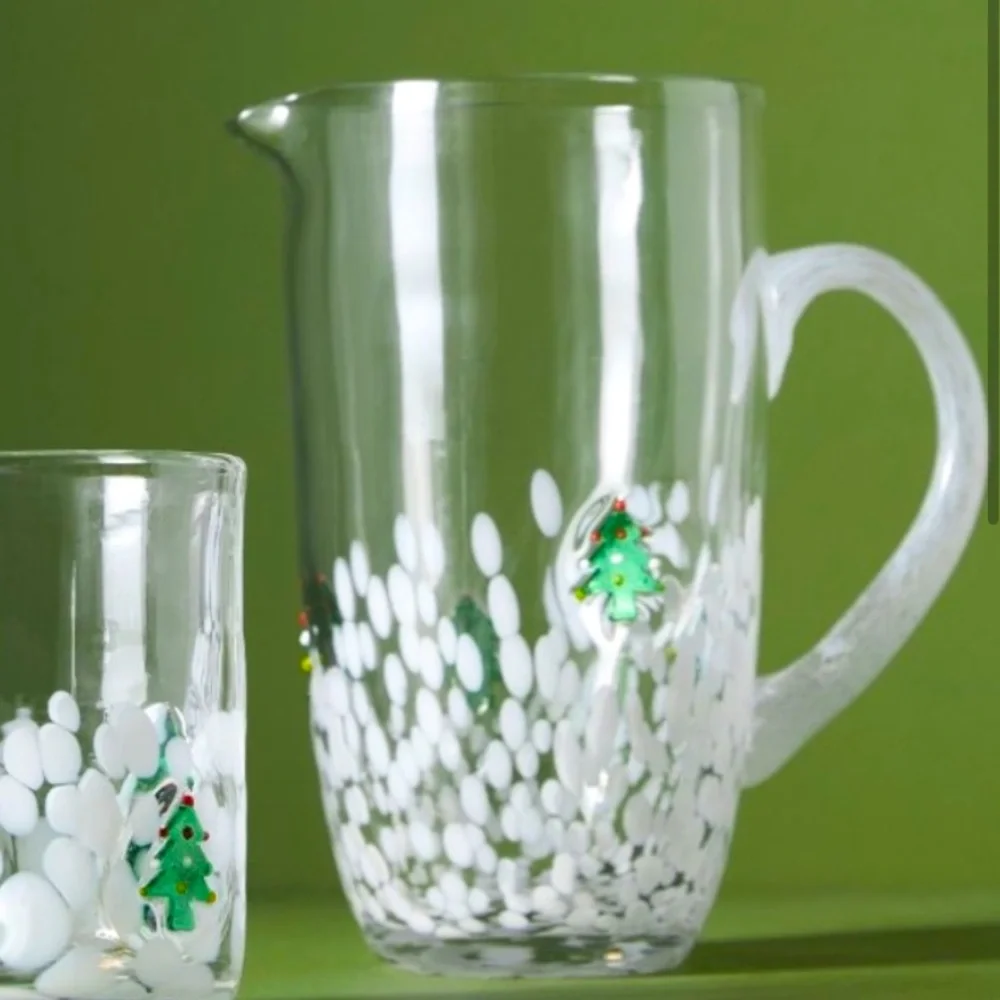 LAST ONE 🌲 Christmas Tree Blown Glass Pitcher
